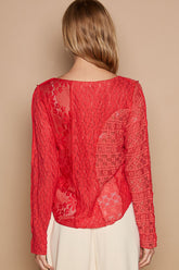POL Exposed Seam Long Sleeve Lace Knit Top OutfitFlow